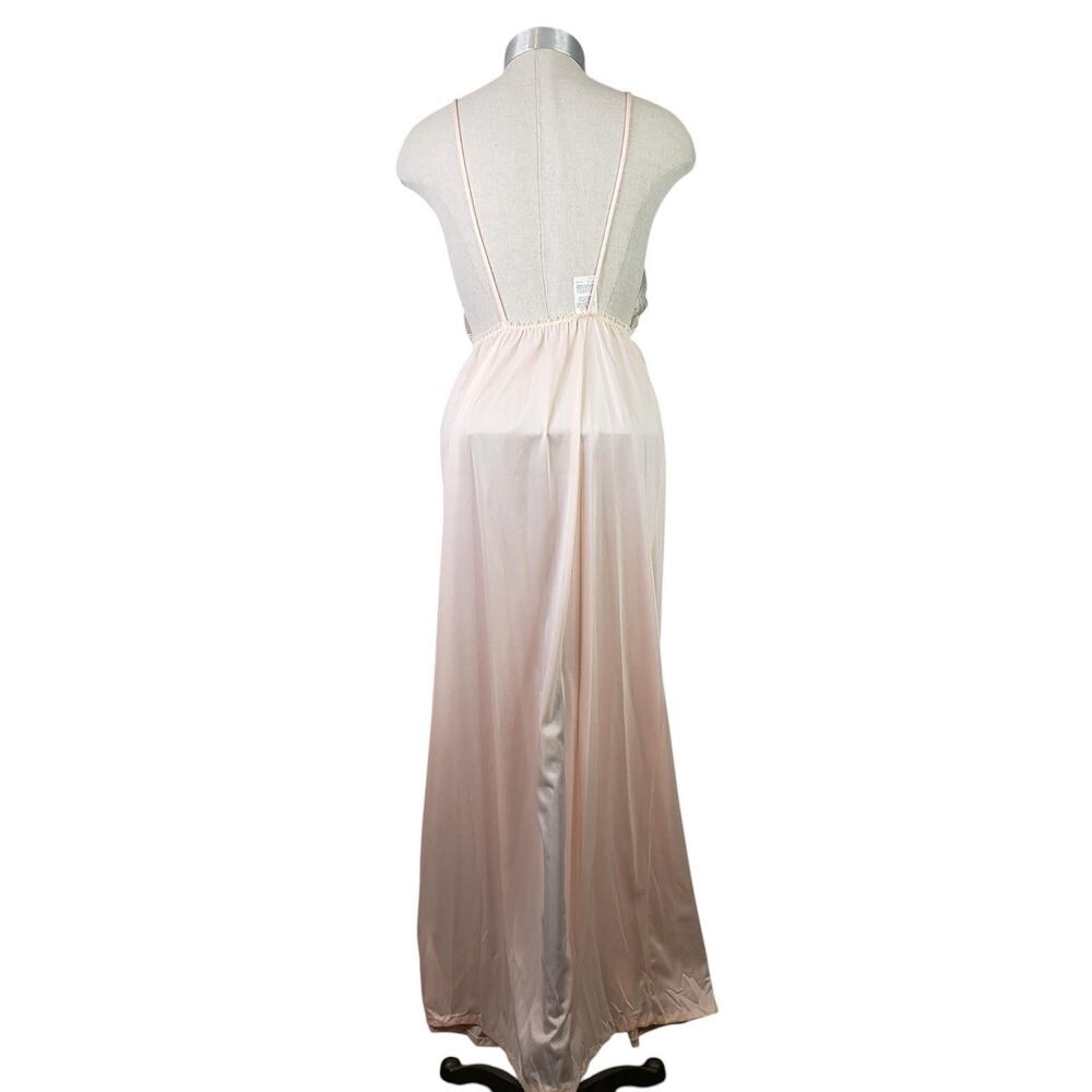 Vintage Long Lace Nightgown Sheer Robe Pink Ribbon Womens Size Large Peignor - Picture 6 of 13